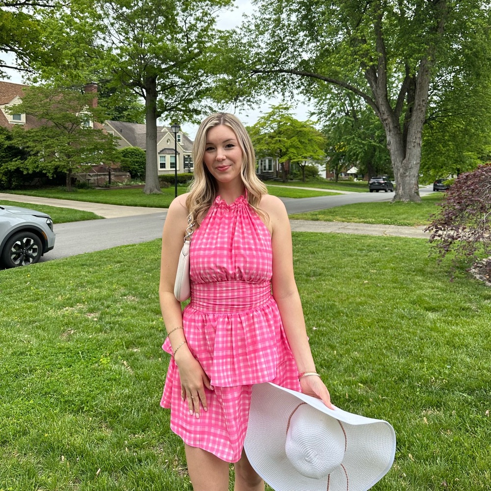 Hello Molly- Pink Gingham Halter Dress